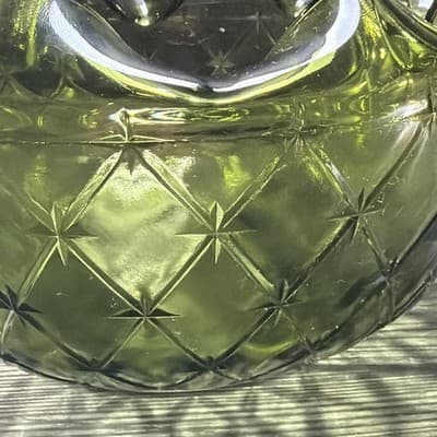 Vintage Green Glass Bowl "Quilted Duette" Produced From The 1950s To The 1970s. - Thumbnail 6