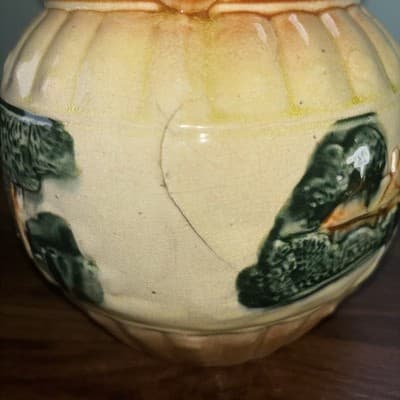 Antique Roseville Yellow ware Woodlands pitcher ca. 1900 glazed farm scene - Thumbnail 6