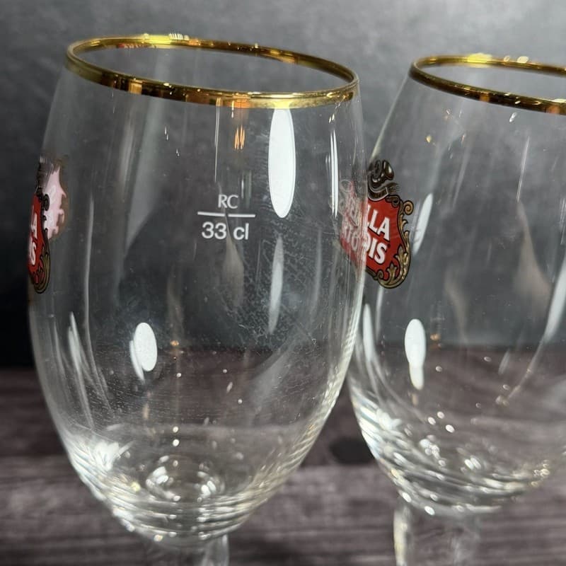 Pair of Stella Artois 33cl Gold Rimmed Beer Chalice Glasses - Thumbnail 9