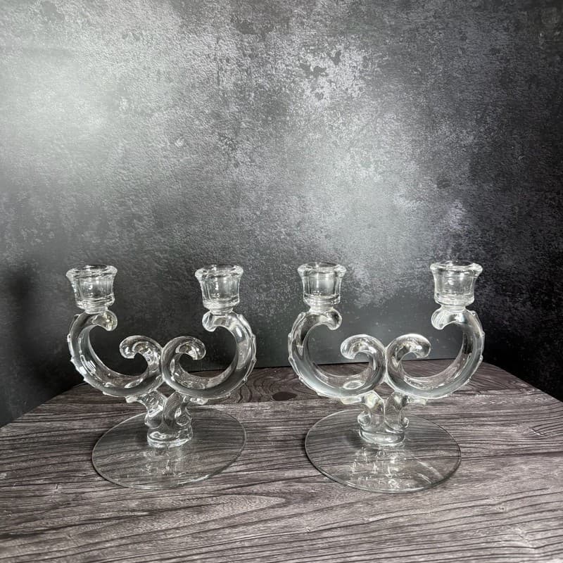 Vintage Fostoria Century Manganese Glass Double Candelabra Candlestick Holders - - Thumbnail 8