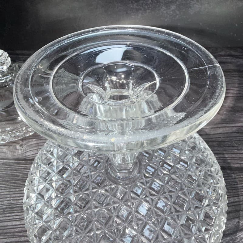 Antique Mascotte Pattern Covered Pedestal Compote with Fern Etching EAPG 1884 - Thumbnail 19