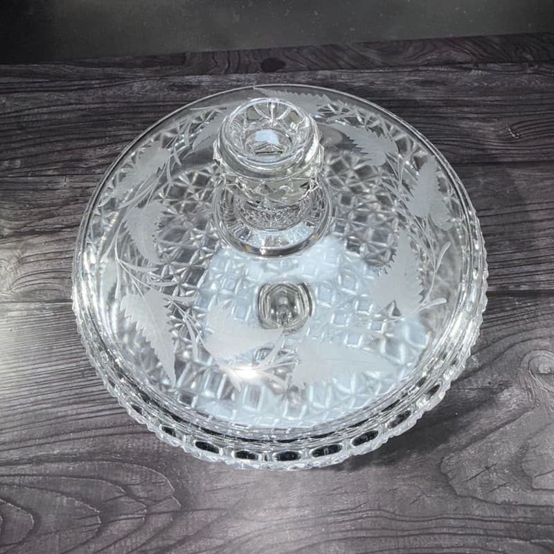 Antique Mascotte Pattern Covered Pedestal Compote with Fern Etching EAPG 1884 - Thumbnail 7