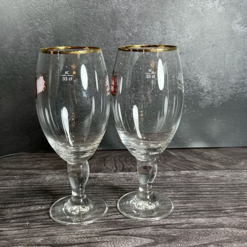Pair of Stella Artois 33cl Gold Rimmed Beer Chalice Glasses - Thumbnail 10