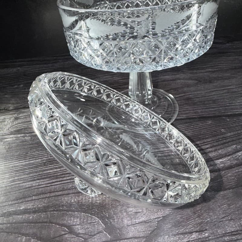 Antique Mascotte Pattern Covered Pedestal Compote with Fern Etching EAPG 1884 - Thumbnail 15