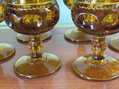 6 Vtg Indiana Kings Crown Amber Glass Thumbprint Cocktail Water Goblet 5 3/4" - Thumbnail 8