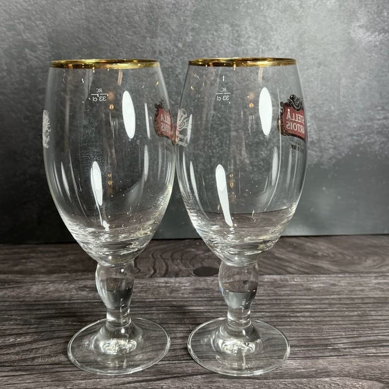 Pair of Stella Artois 33cl Gold Rimmed Beer Chalice Glasses - Thumbnail 8
