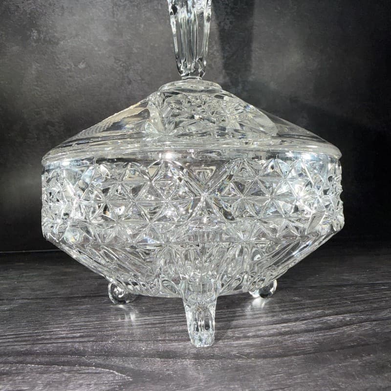 Vintage Action German Lead Crystal Tri-Footed Candy Dish with Lid - Thumbnail 5