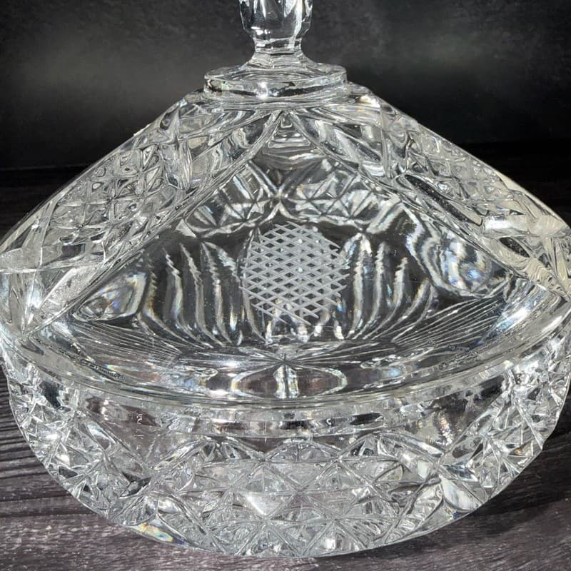 Vintage Action German Lead Crystal Tri-Footed Candy Dish with Lid - Thumbnail 3