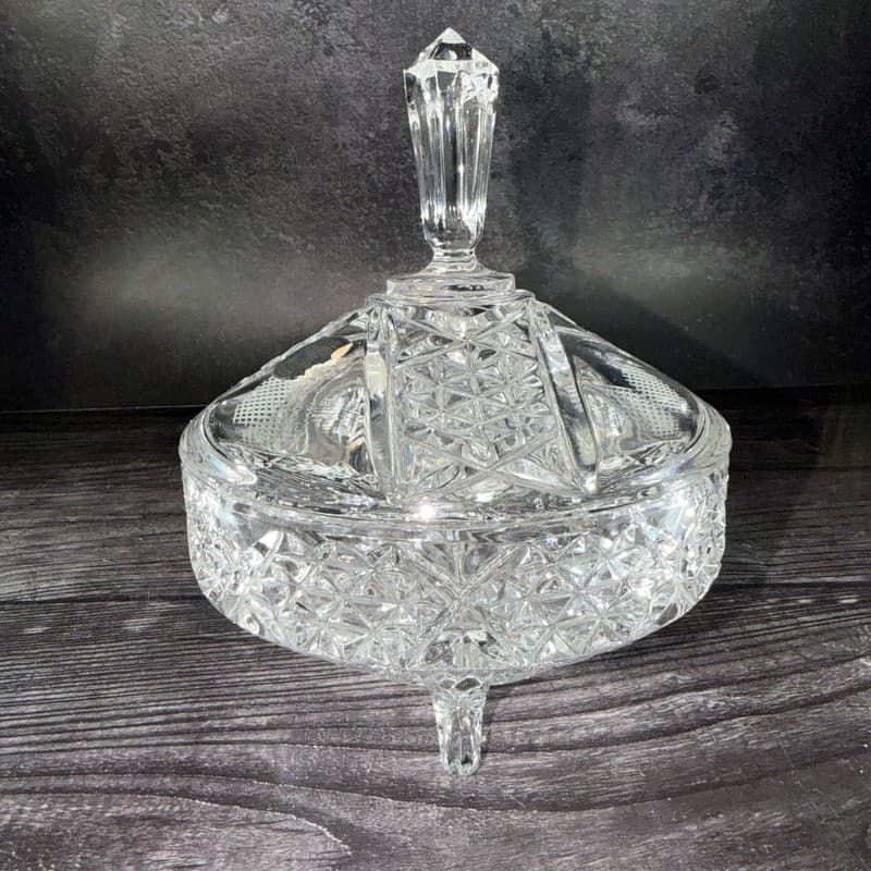 Vintage Action German Lead Crystal Tri-Footed Candy Dish with Lid - Thumbnail 6