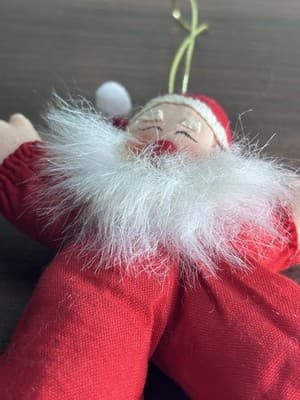 Vintage Santa Cloth Pixie Bendable Christmas Ornament Fuzzy Beard Painted Face - Thumbnail 3