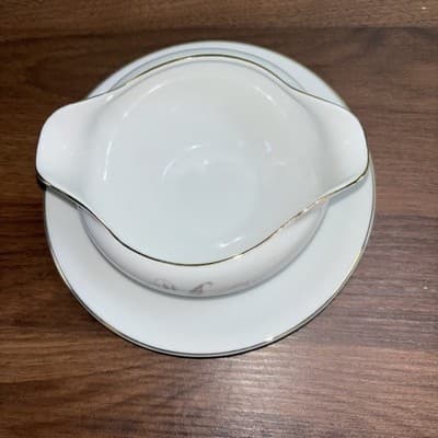 Vintage Kaysons Fine China Golden Rhapsody 1961 Gravy Bowl with Plate - Thumbnail 5