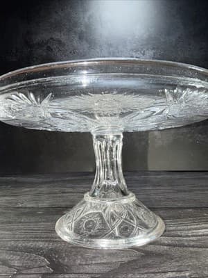 McKee Antique Clear Glass EAPG Isis No. 132 9.25" Cake Stand - Thumbnail 2