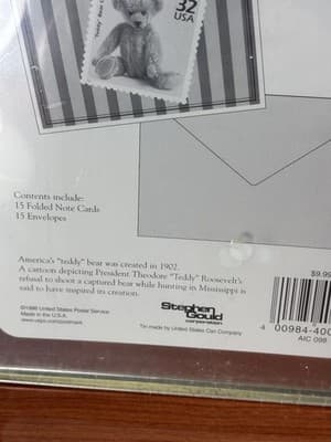 USPS Collectible Stamps Teddy Bear Tin 15 Note Cards Envelopes Factory Sealed - Thumbnail 5