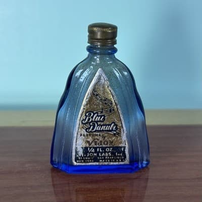 Blue Danube Perfume Vijon 1/4 Fl. Oz Bottle Cobalt Blue 2 1/4 Inch Empty Vintage