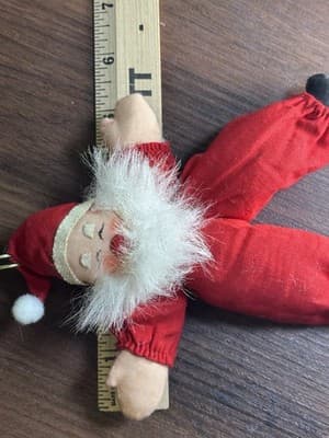 Vintage Santa Cloth Pixie Bendable Christmas Ornament Fuzzy Beard Painted Face - Thumbnail 7