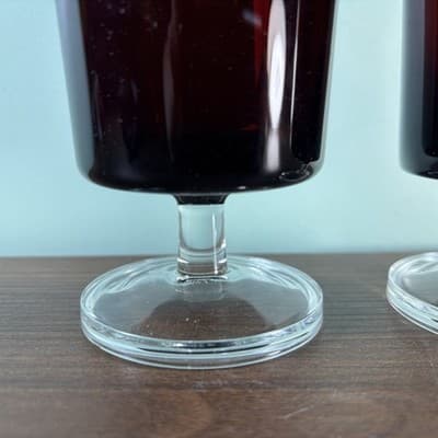 Vintage Ruby Red Clear Pedestal Stem Glass Goblet Arcoroc France 8oz. Set of 2 - Thumbnail 2