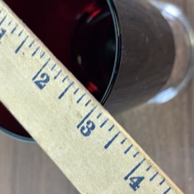 Vintage Ruby Red Clear Pedestal Stem Glass Goblet Arcoroc France 8oz. Set of 2 - Thumbnail 8
