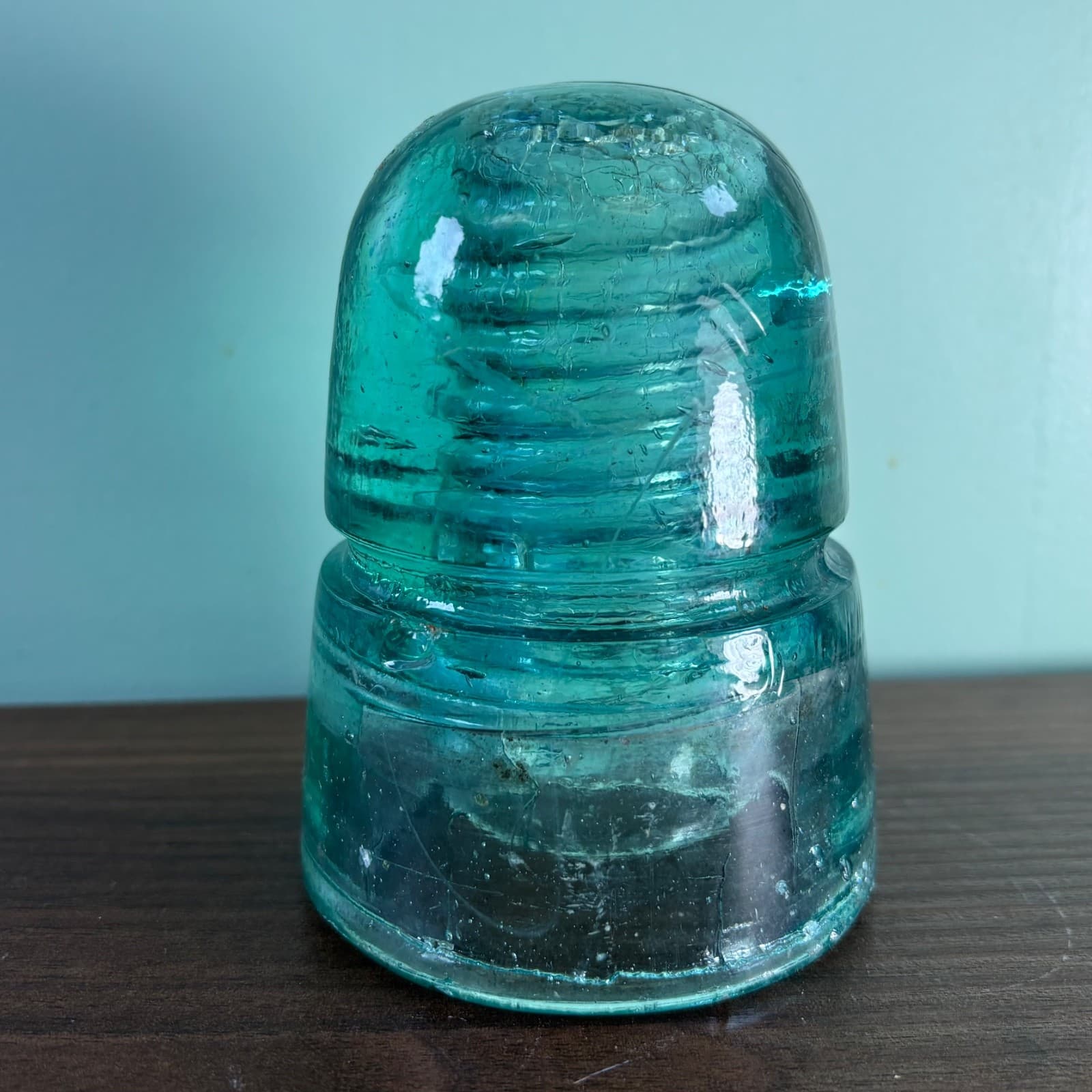 W Brookfield 45 Cliff Street Telegraph Insulator Aqua Blue W Bubbles Beehive - Thumbnail 15