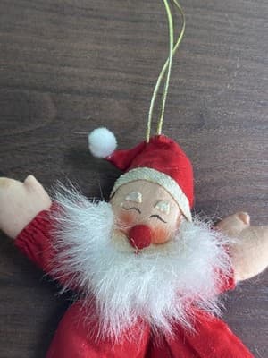 Vintage Santa Cloth Pixie Bendable Christmas Ornament Fuzzy Beard Painted Face - Thumbnail 2