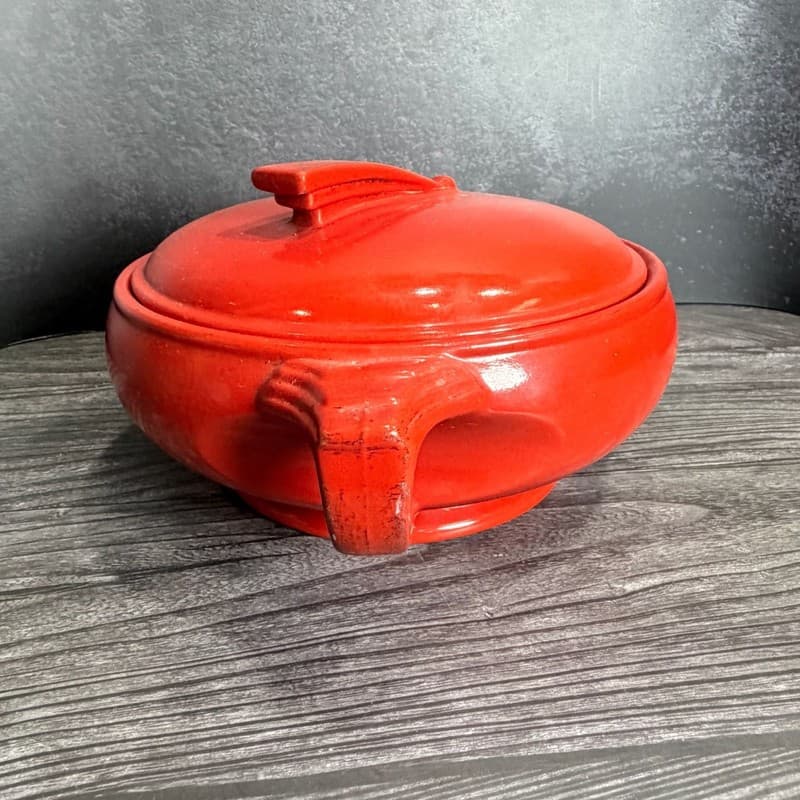 Vintage Hall's Superior Quality Red Sundial Art Deco Covered Casserole Dish - Thumbnail 3
