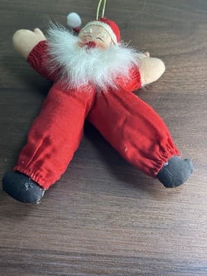 Vintage Santa Cloth Pixie Bendable Christmas Ornament Fuzzy Beard Painted Face - Thumbnail 4
