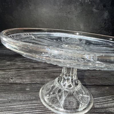 McKee Antique Clear Glass EAPG Isis No. 132 9.25" Cake Stand - Thumbnail 13