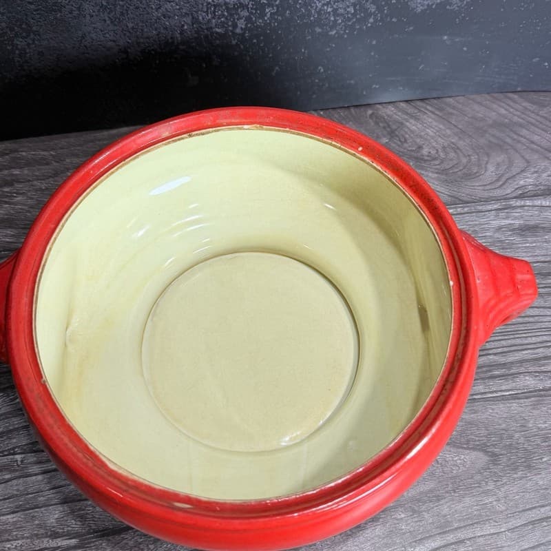Vintage Hall's Superior Quality Red Sundial Art Deco Covered Casserole Dish - Thumbnail 5