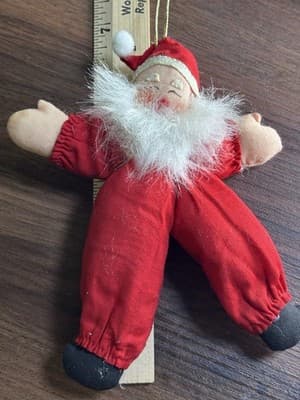 Vintage Santa Cloth Pixie Bendable Christmas Ornament Fuzzy Beard Painted Face - Thumbnail 8