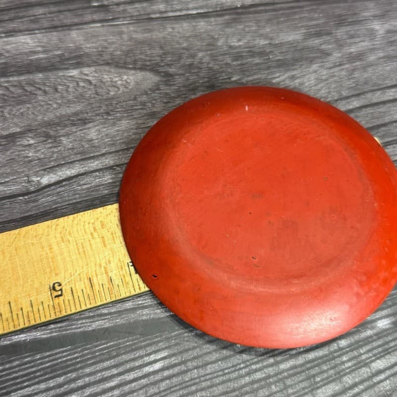 Vintage Carved Red Cinnabar Lacquer Floral Mini Saucer Plate 4” - Thumbnail 9