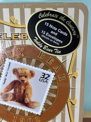 USPS Collectible Stamps Teddy Bear Tin 15 Note Cards Envelopes Factory Sealed - Thumbnail 2