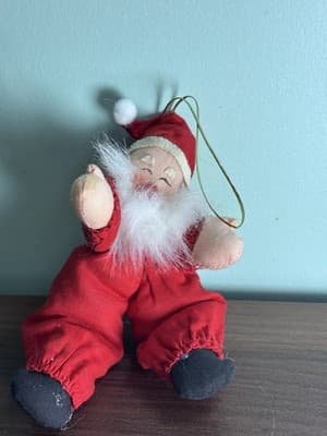 Vintage Santa Cloth Pixie Bendable Christmas Ornament Fuzzy Beard Painted Face - Thumbnail 9