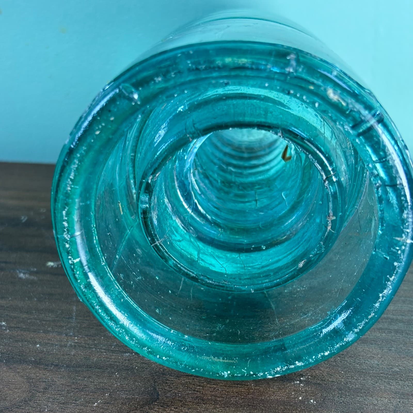 W Brookfield 45 Cliff Street Telegraph Insulator Aqua Blue W Bubbles Beehive - Thumbnail 3