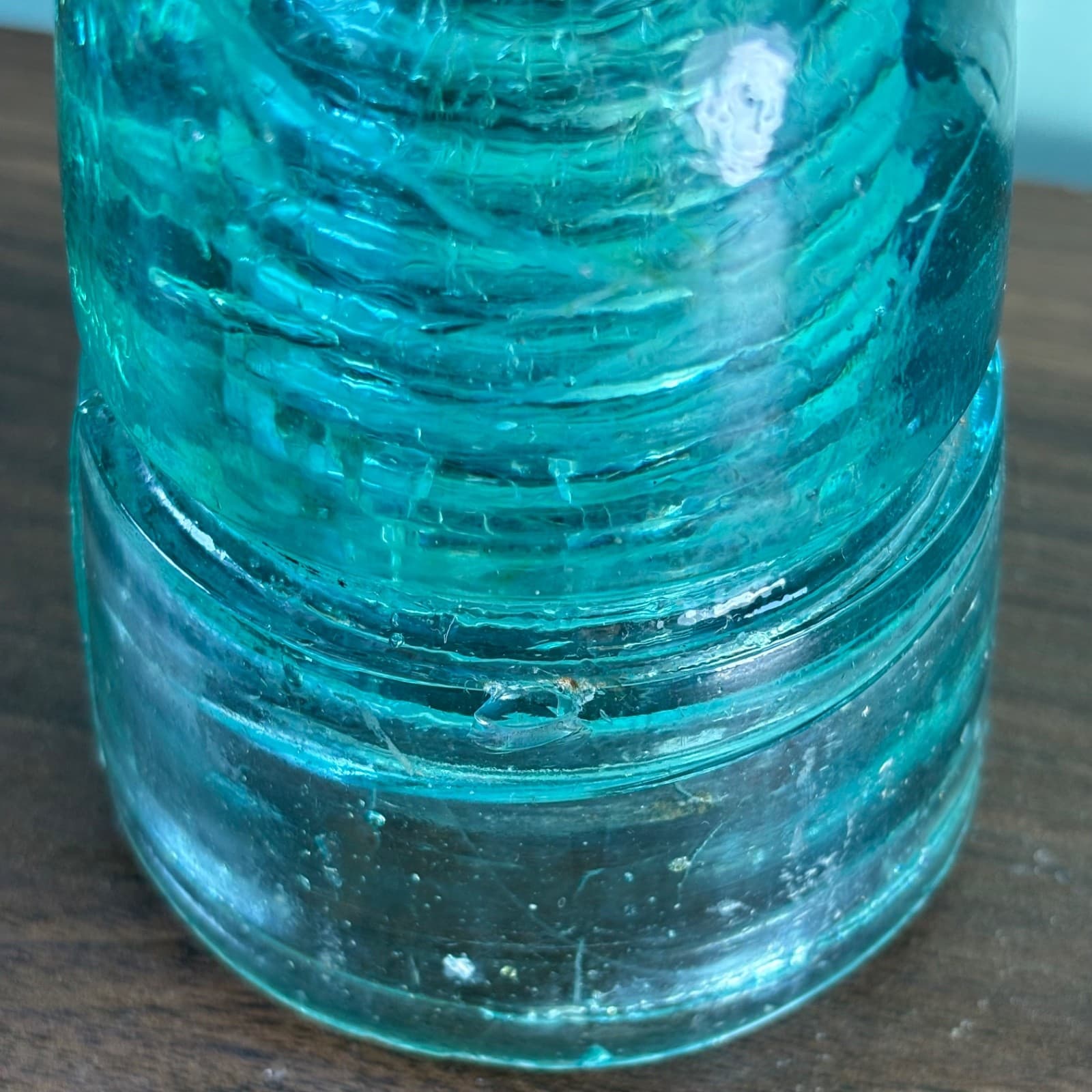 W Brookfield 45 Cliff Street Telegraph Insulator Aqua Blue W Bubbles Beehive - Thumbnail 4
