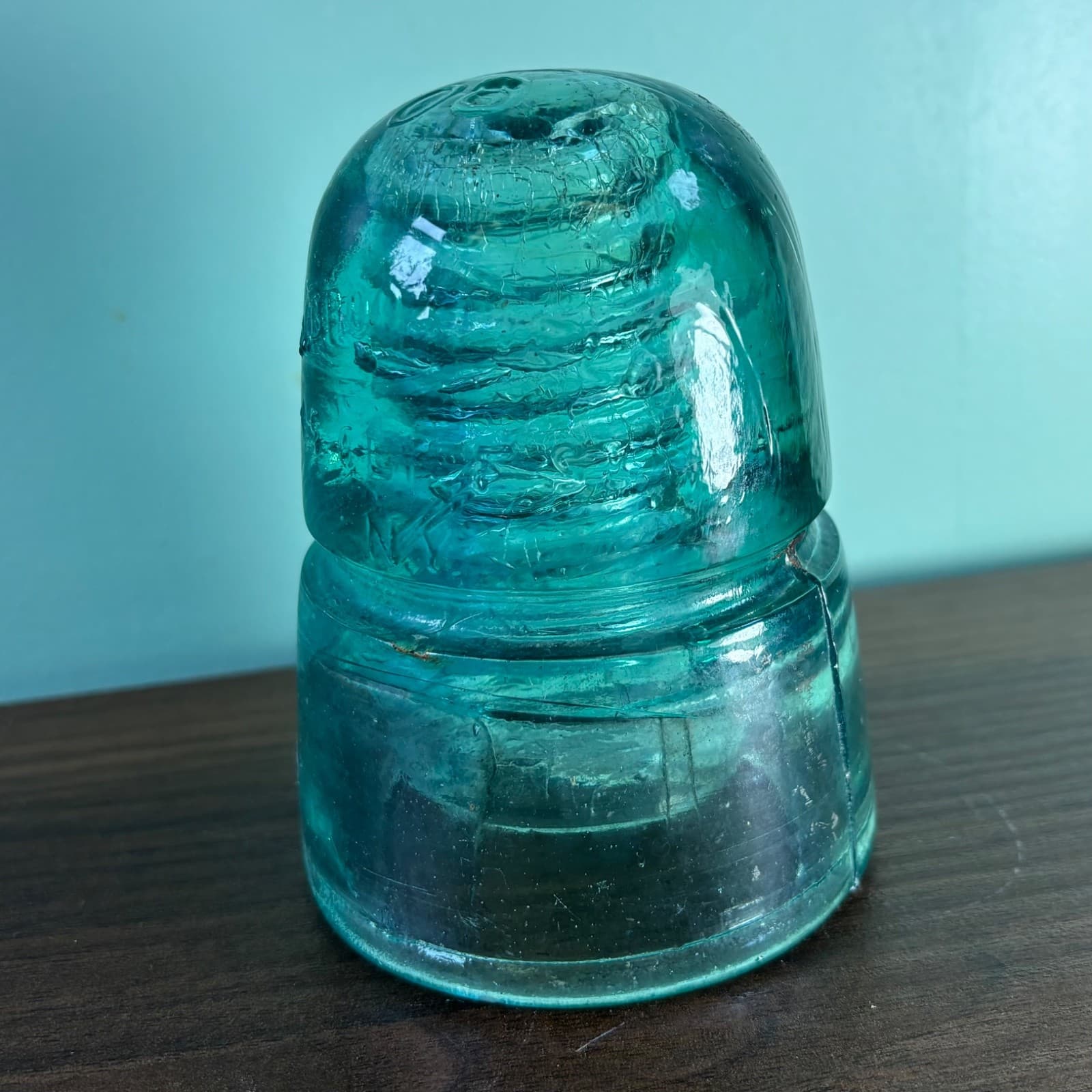W Brookfield 45 Cliff Street Telegraph Insulator Aqua Blue W Bubbles Beehive - Thumbnail 10
