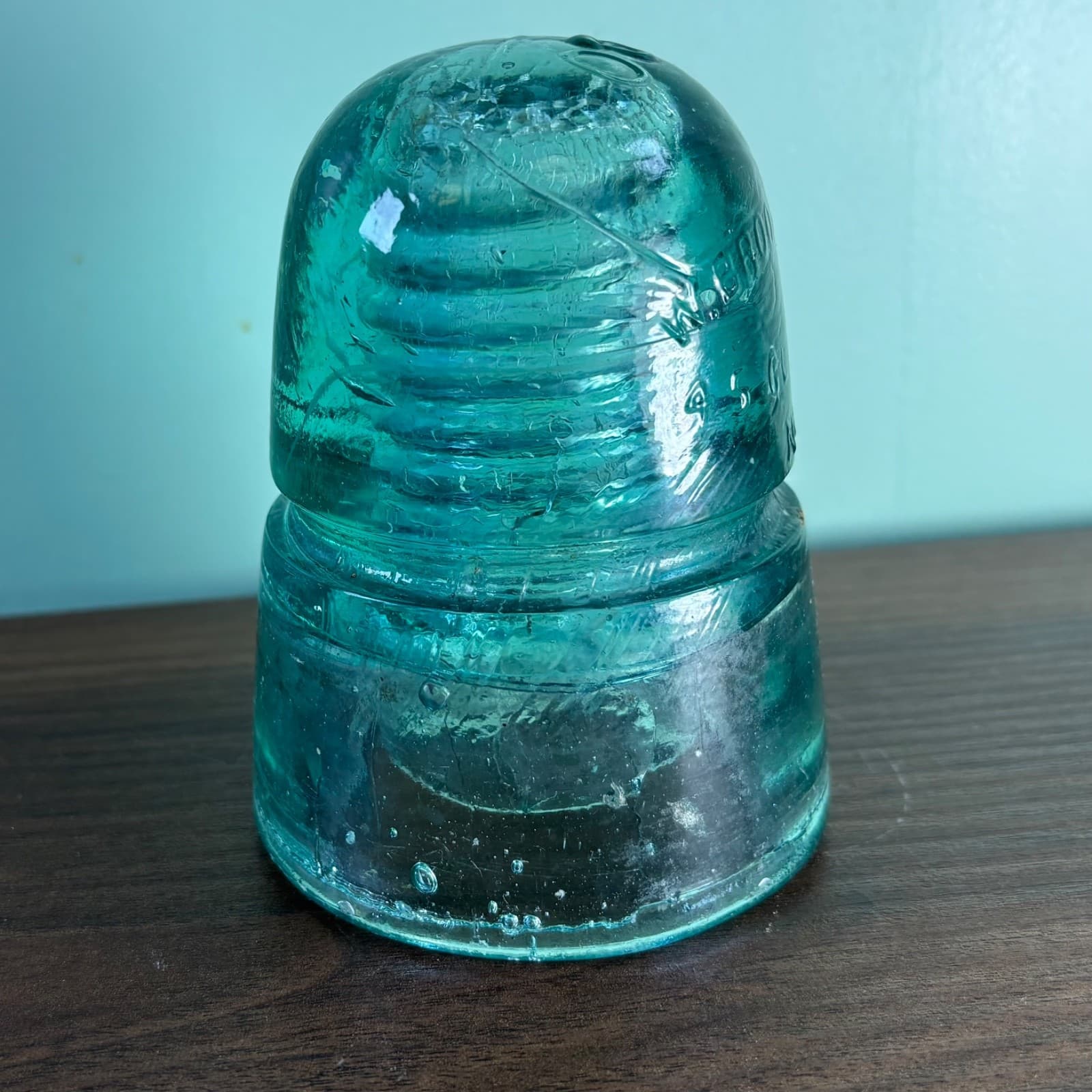 W Brookfield 45 Cliff Street Telegraph Insulator Aqua Blue W Bubbles Beehive - Thumbnail 11