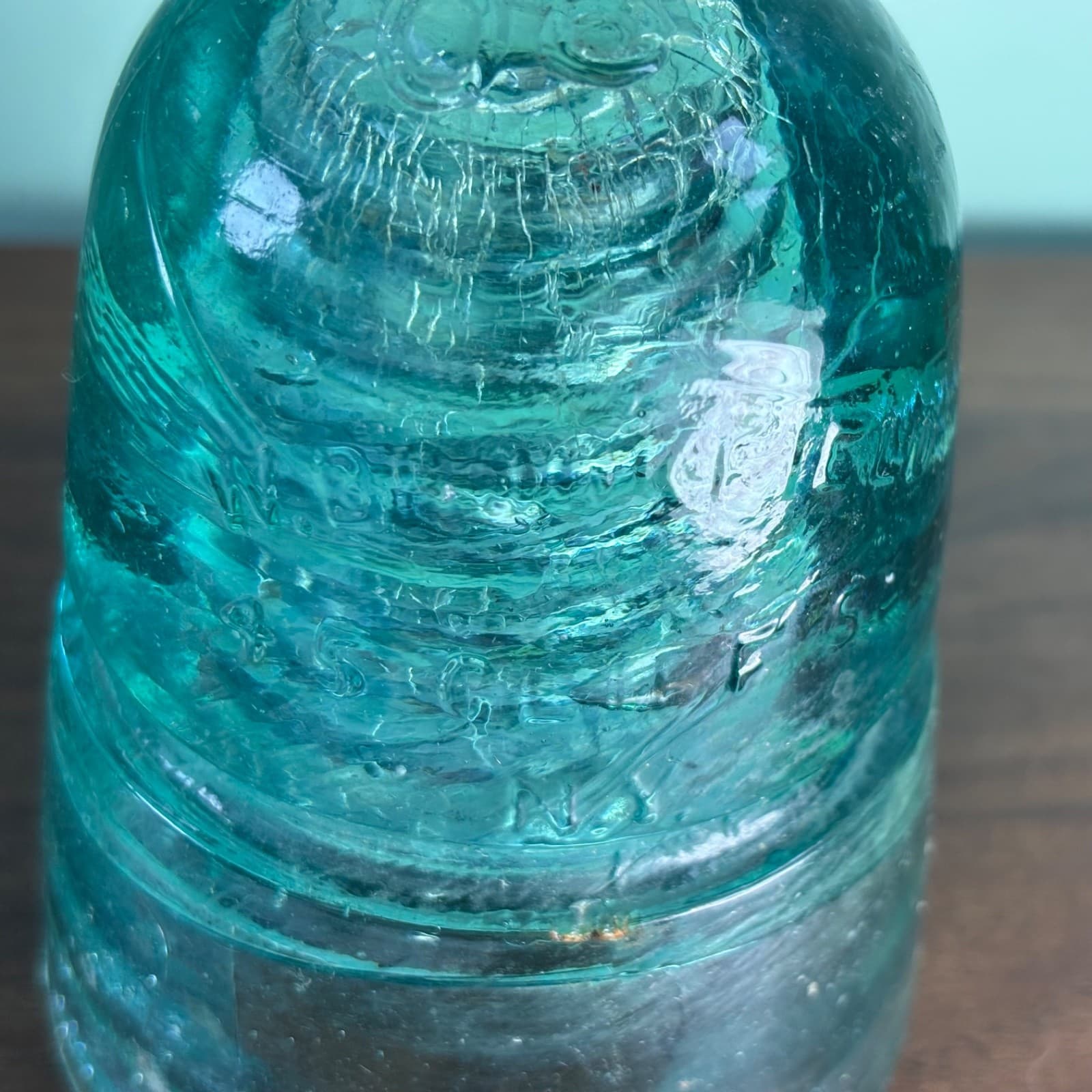 W Brookfield 45 Cliff Street Telegraph Insulator Aqua Blue W Bubbles Beehive - Thumbnail 13