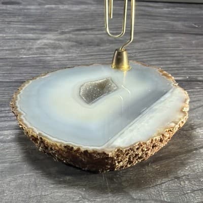 Vintage Gray Geode Brass Large Paper Clip Recipe Or Note Holder Desk Stone - Thumbnail 14