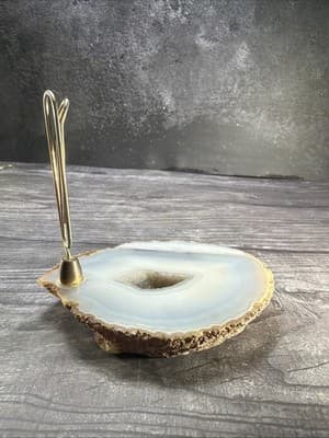 Vintage Gray Geode Brass Large Paper Clip Recipe Or Note Holder Desk Stone - Thumbnail 4