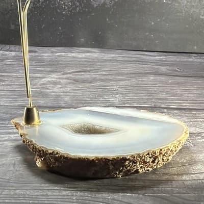 Vintage Gray Geode Brass Large Paper Clip Recipe Or Note Holder Desk Stone - Thumbnail 13