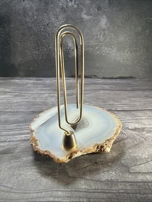 Vintage Gray Geode Brass Large Paper Clip Recipe Or Note Holder Desk Stone - Thumbnail 3