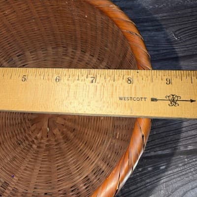 Vintage Wicker Sewing Basket & Lid Round trinket brown Footed - Thumbnail 13