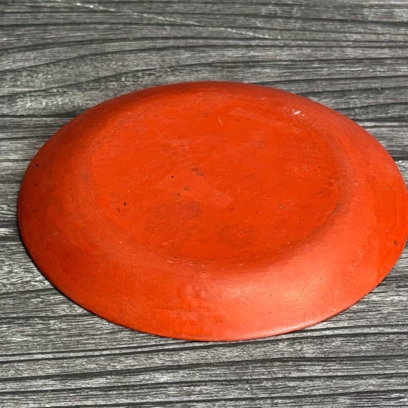 Vintage Carved Red Cinnabar Lacquer Floral Mini Saucer Plate 4” - Thumbnail 7