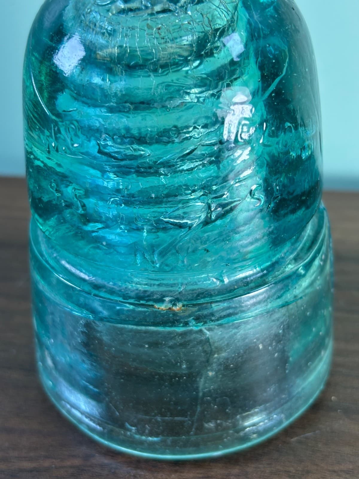 W Brookfield 45 Cliff Street Telegraph Insulator Aqua Blue W Bubbles Beehive - Thumbnail 9