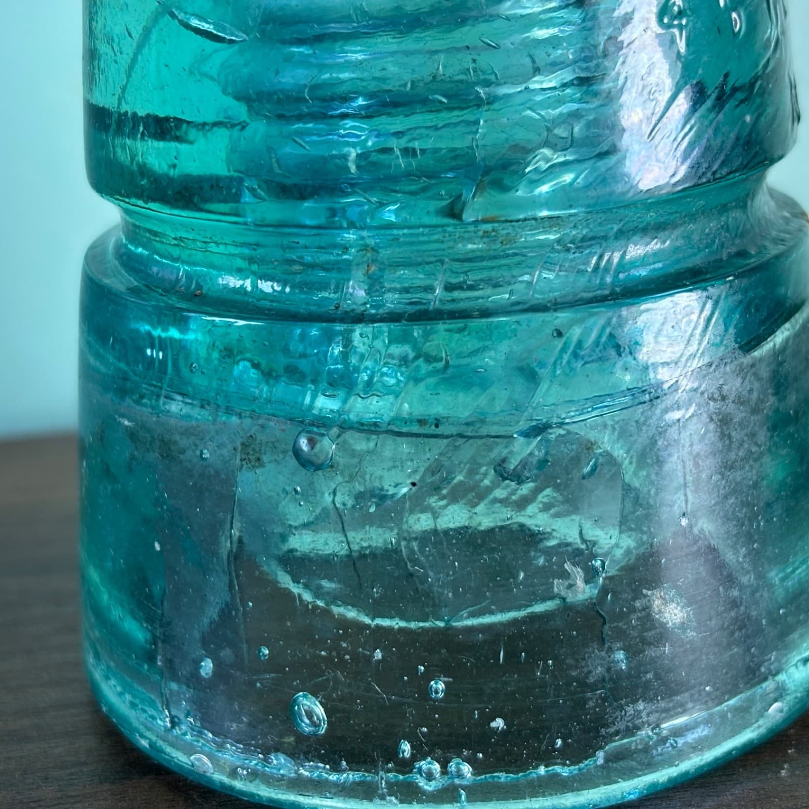 W Brookfield 45 Cliff Street Telegraph Insulator Aqua Blue W Bubbles Beehive - Thumbnail 12