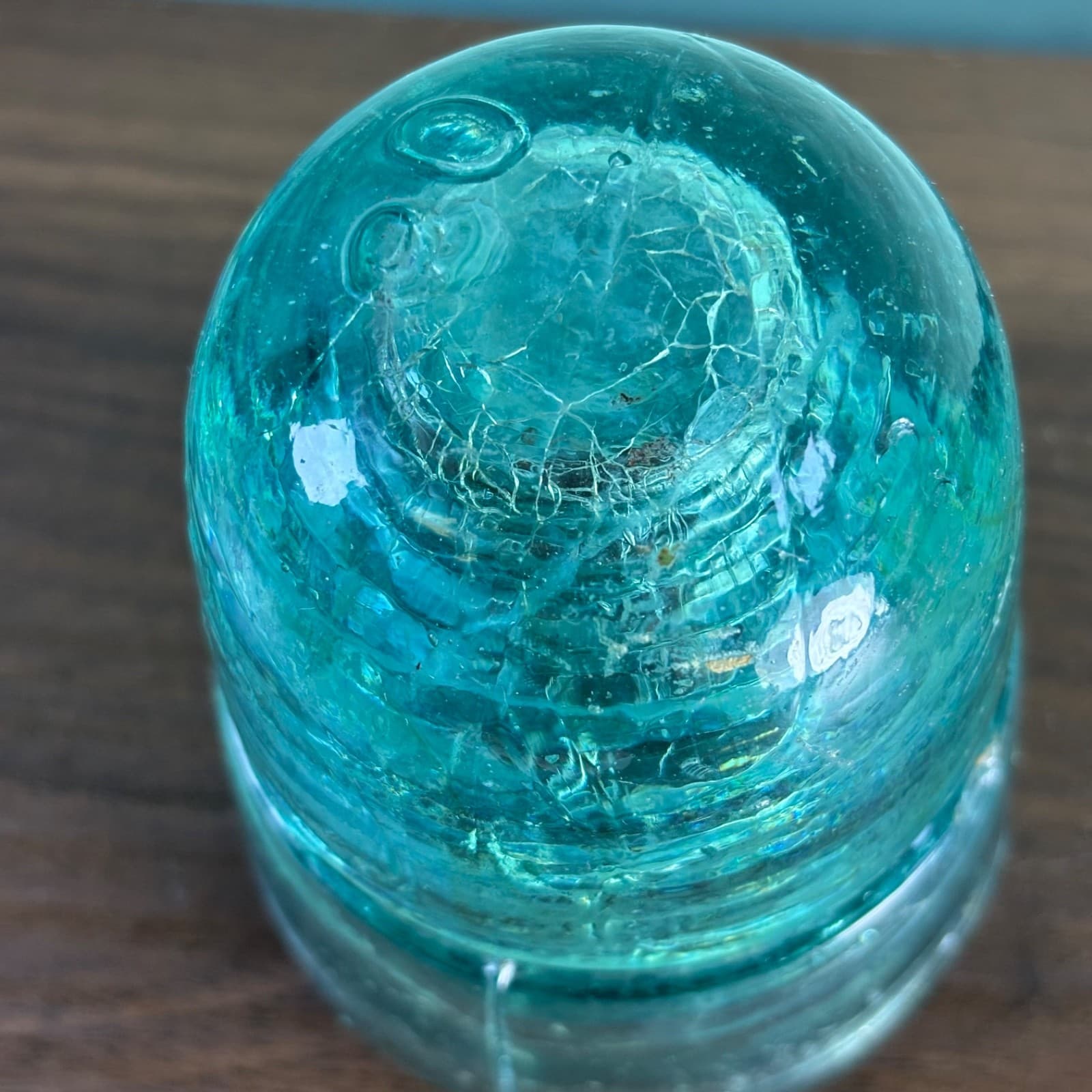 W Brookfield 45 Cliff Street Telegraph Insulator Aqua Blue W Bubbles Beehive - Thumbnail 7