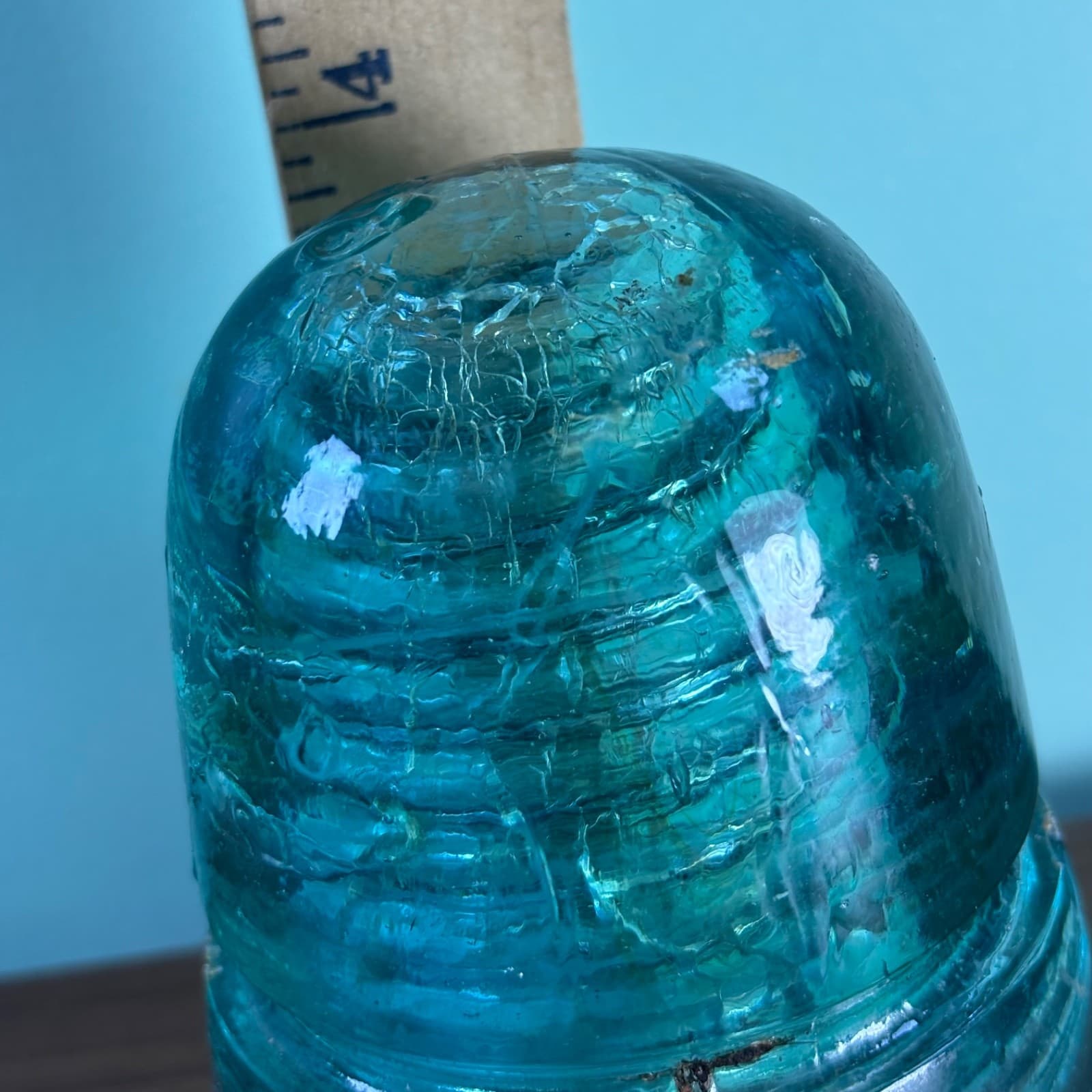 W Brookfield 45 Cliff Street Telegraph Insulator Aqua Blue W Bubbles Beehive - Thumbnail 8