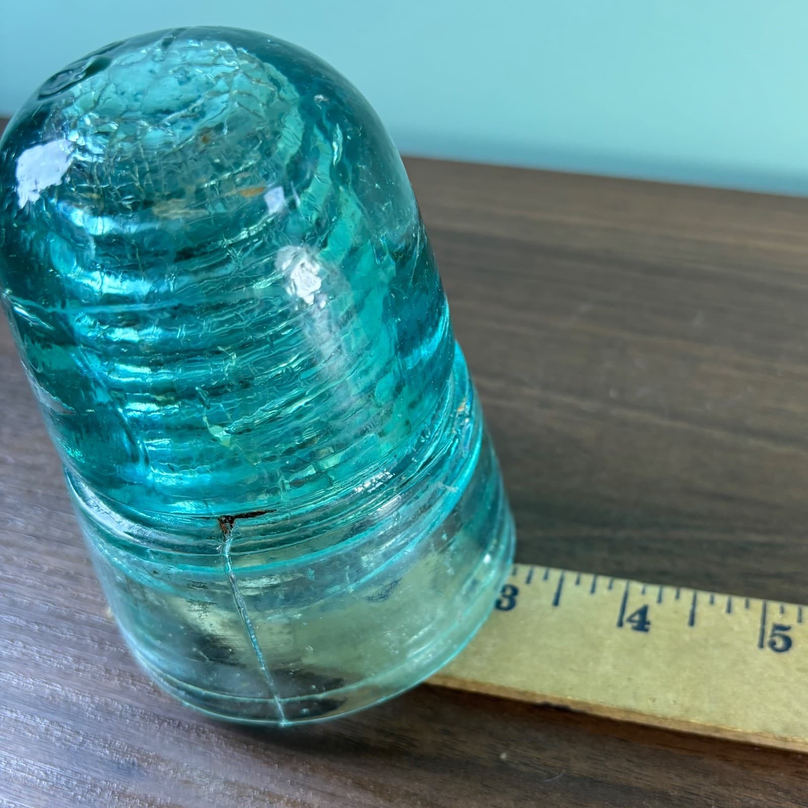 W Brookfield 45 Cliff Street Telegraph Insulator Aqua Blue W Bubbles Beehive - Thumbnail 6