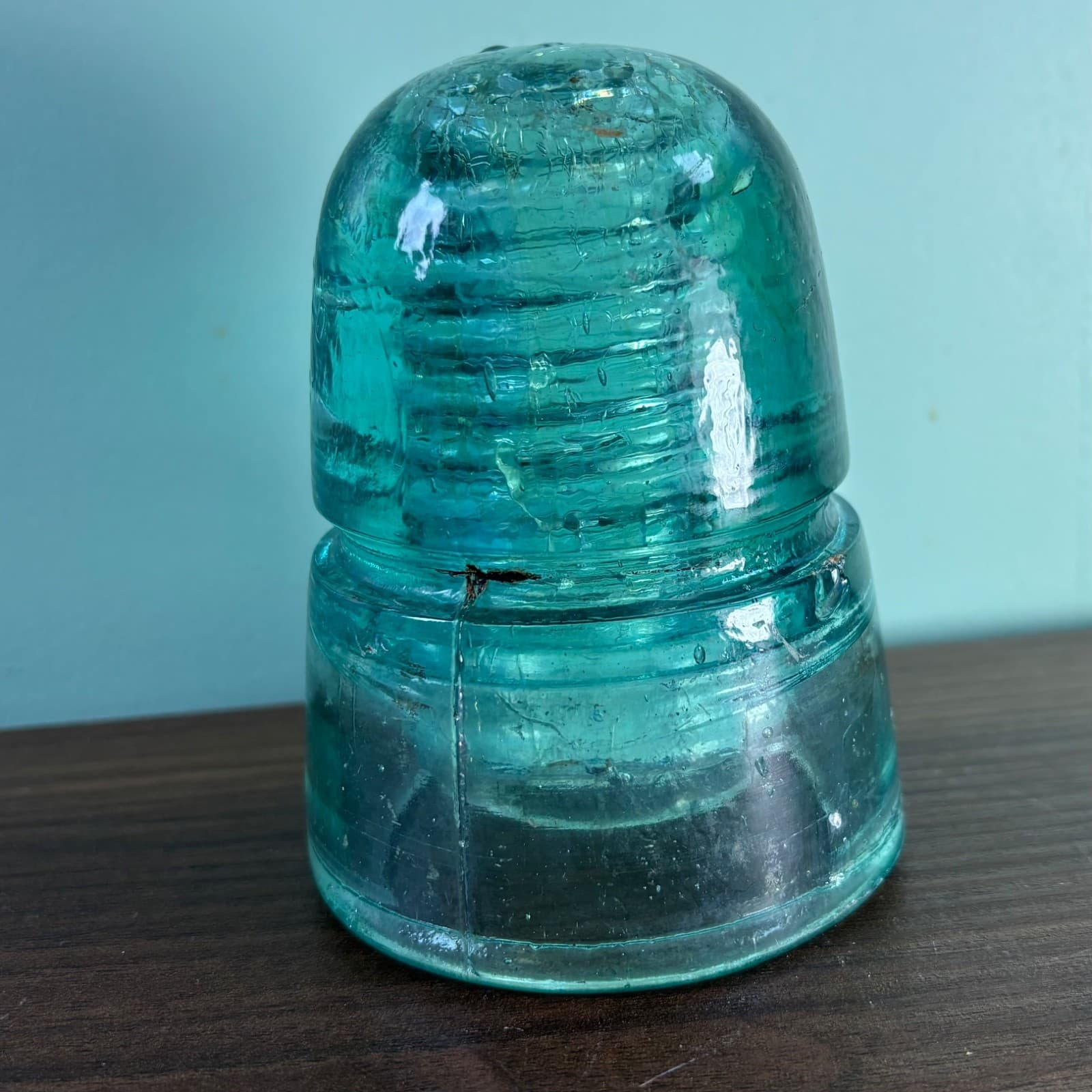 W Brookfield 45 Cliff Street Telegraph Insulator Aqua Blue W Bubbles Beehive - Thumbnail 14