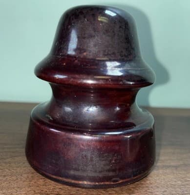 Vintage Pinco-F Brown Insulators Porcelain Very Good Condition Wood Still Inside - Thumbnail 2