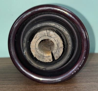 Vintage Pinco-F Brown Insulators Porcelain Very Good Condition Wood Still Inside - Thumbnail 7